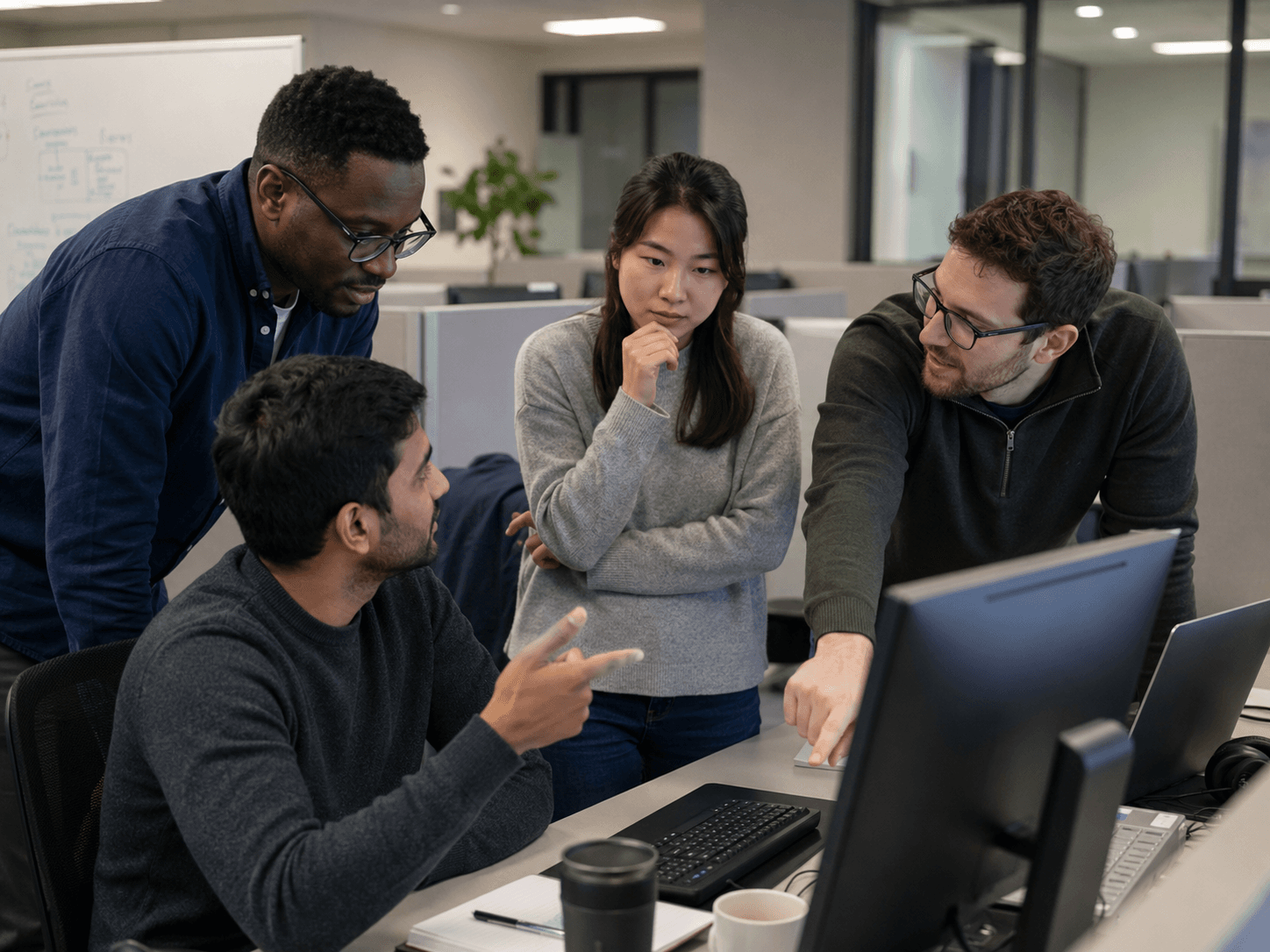 Team discussing technology stack architecture